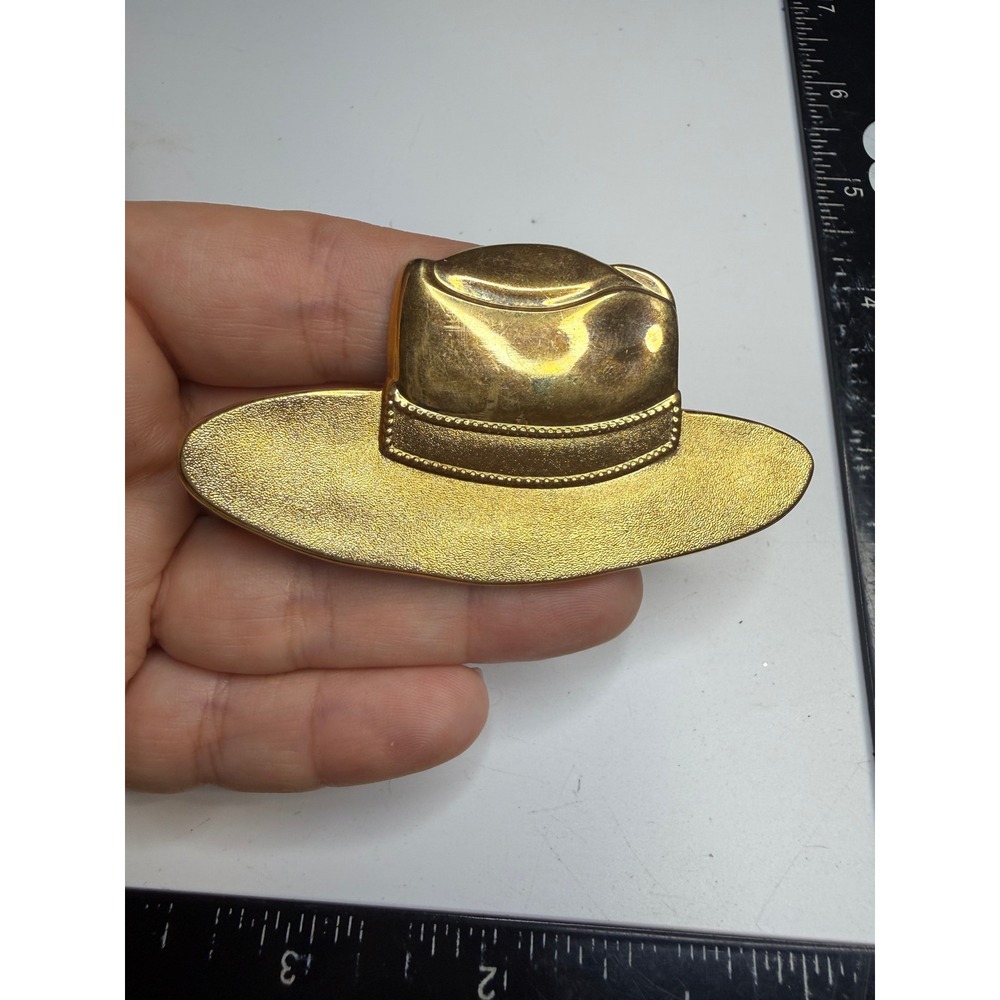 Vintage Gold Tone Cowboy Hat Brooch Western Stetson Style Figural Pin